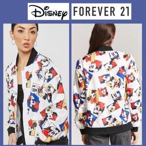 Disney X Forever 21 Collab Mickey and Minnie Mouse All Over Print Bomber Jacket